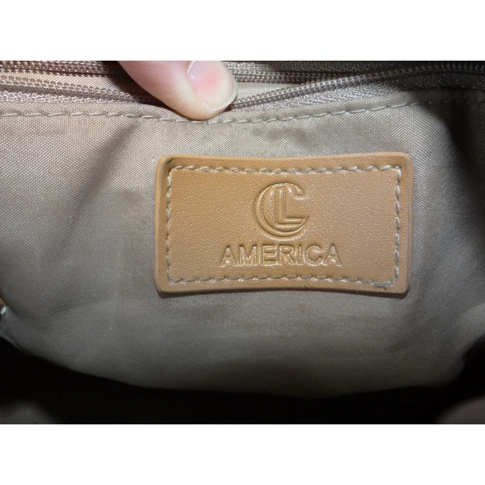 CL America Monogram Canvas Satchel Bag Brown Tan Front Organizer Pocket 3765